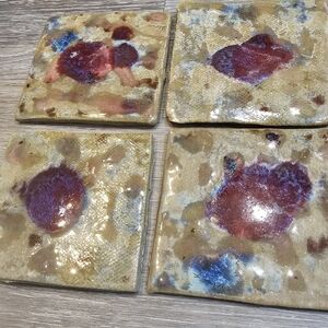 100% Handmade/no Mold Used. One Of A Kind. Ceramic Coasters with Abstract Design